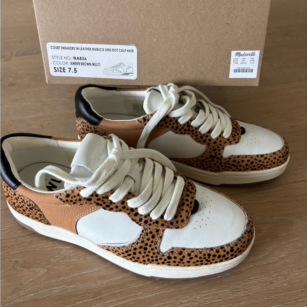 Madewell White and Brown Leather Sneakers size 7.5 NWT